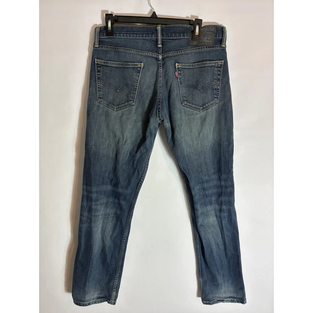 Levis 511 Slim Fit Jeans Mens 33x32 Blue Distressed Denim Pants 0436